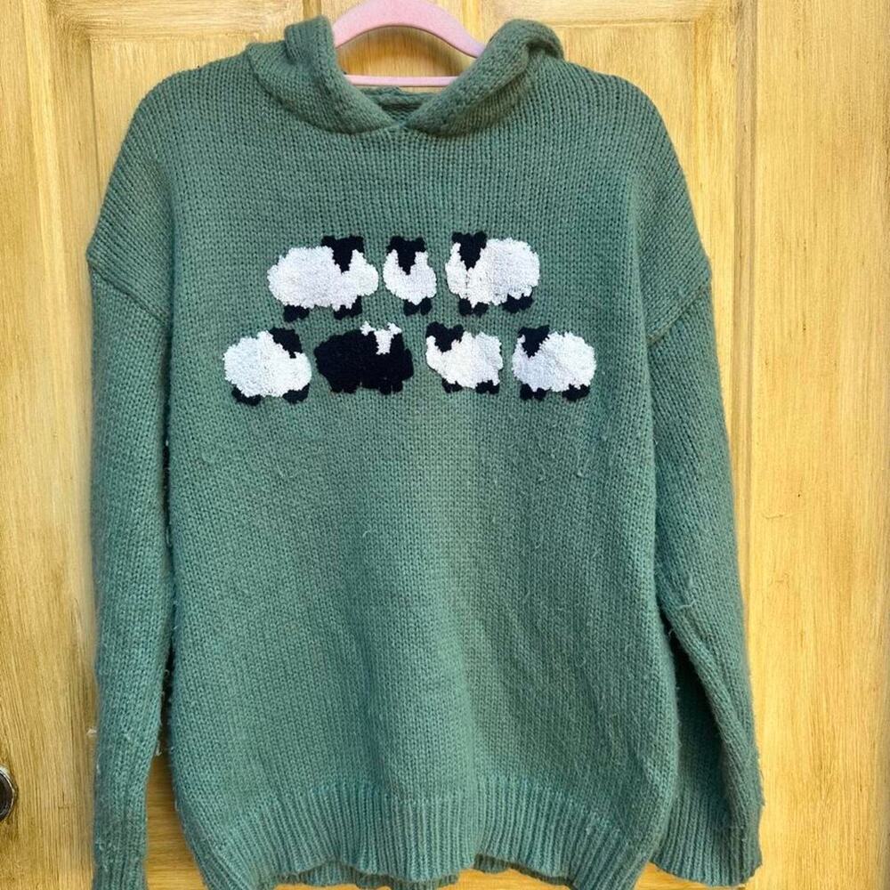 Black Sheep Sweater Green Knit Womens Cottagecore Farmcore Diana Inspired